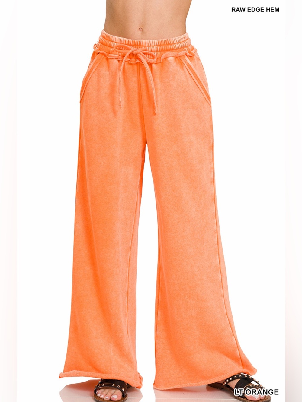 Zenana Acid Wash Palazzo pant- Lt Orange